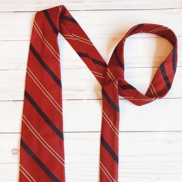 Ramsey London Red with Blue/Tan Stripe Neck Tie - Picture 3 of 7